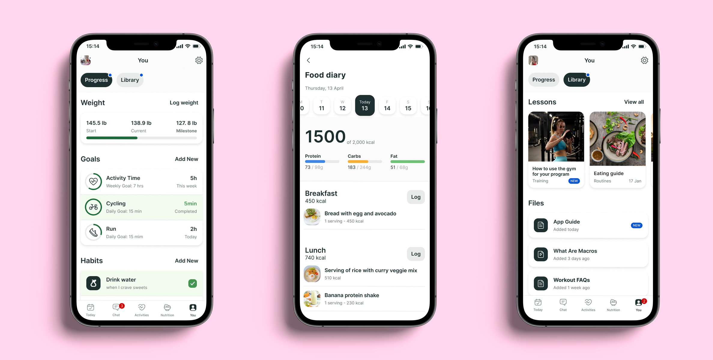 A mockup of the coaching app showcasing the different features.